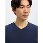 T-shirt Selected SLHNEWPIMA SS V-Neck Navy Blazer