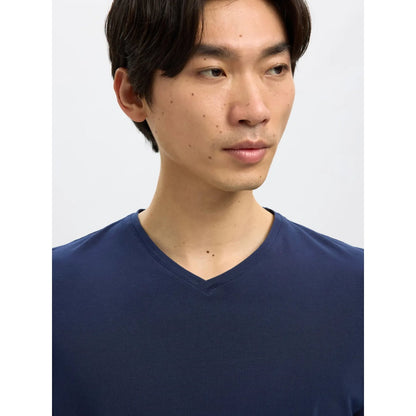 T-shirt Selected SLHNEWPIMA SS V-Neck Navy Blazer