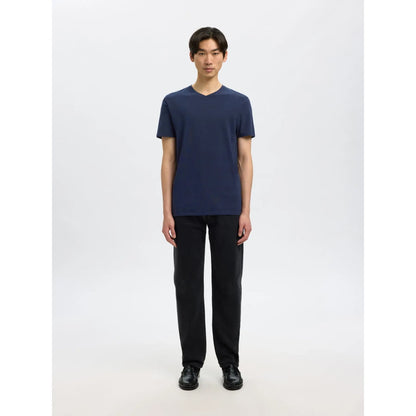 T-shirt Selected SLHNEWPIMA SS V-Neck Navy Blazer