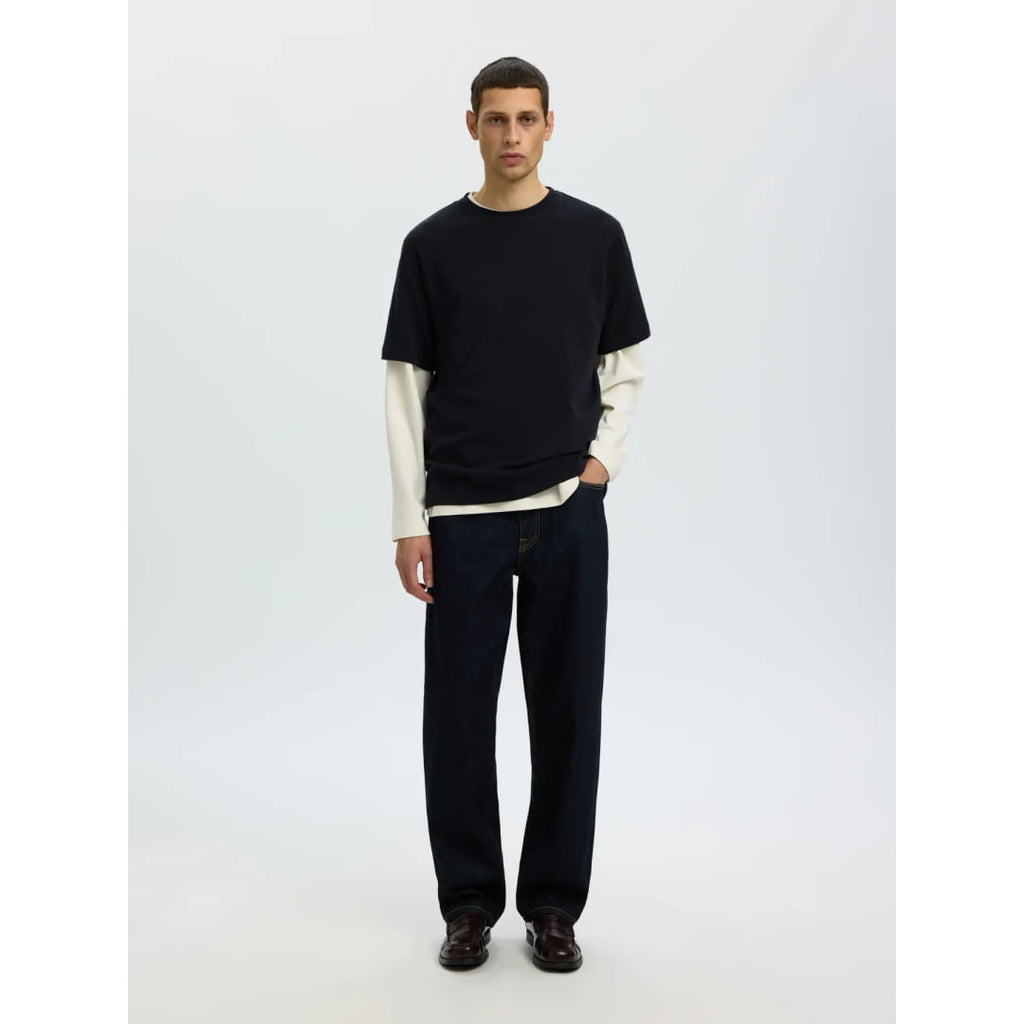 T-shirt Selected SLMTAJ MID WGT Peach SS O-Neck Black