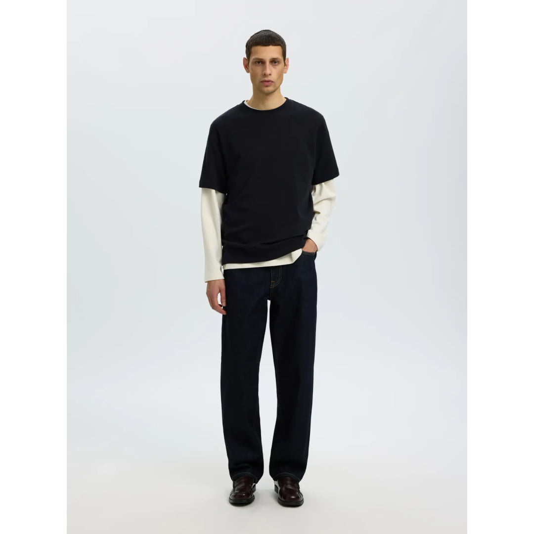 T-shirt Selected SLMTAJ MID WGT Peach SS O-Neck Black
