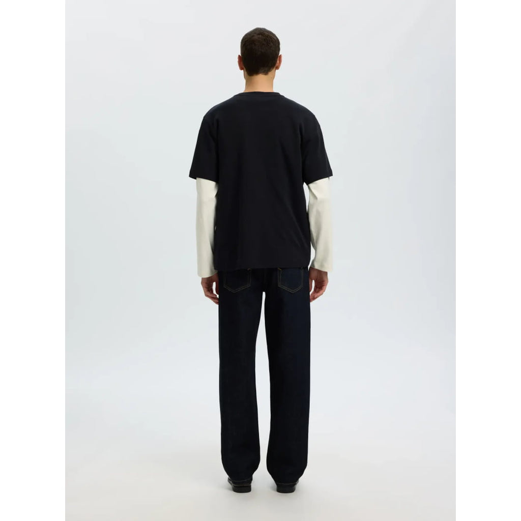 T-shirt Selected SLMTAJ MID WGT Peach SS O-Neck Black