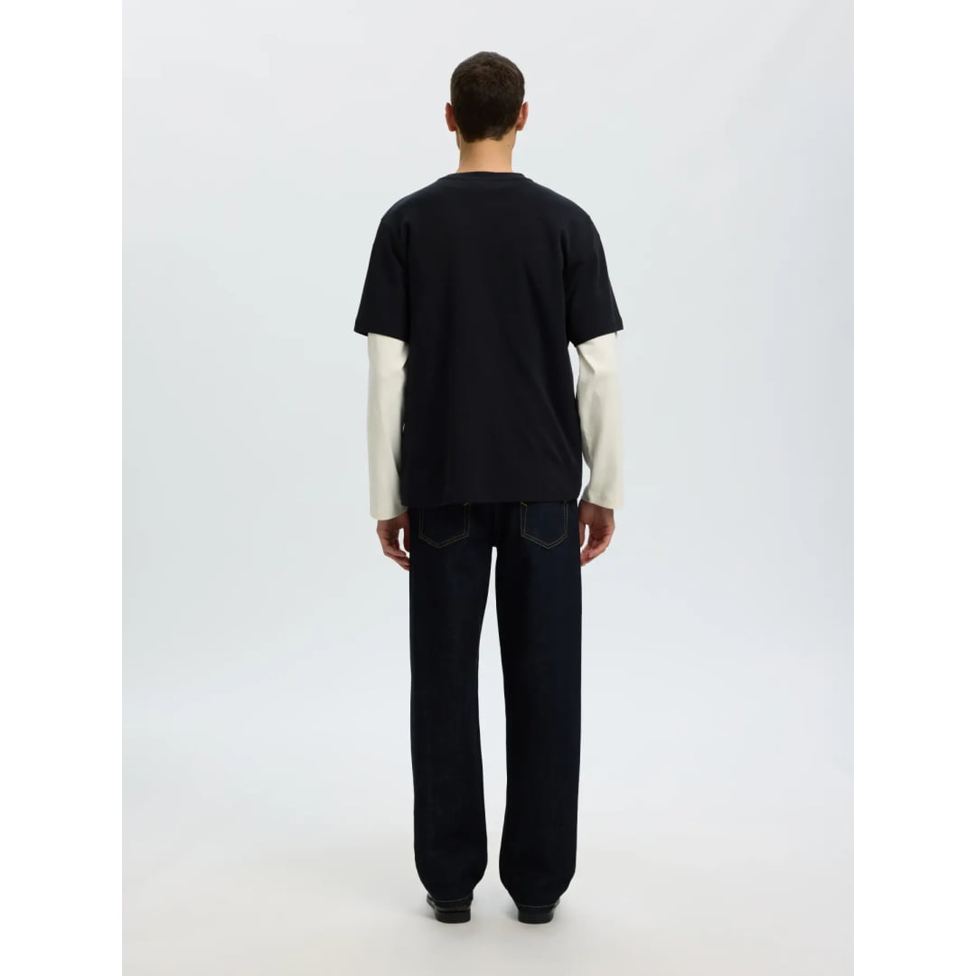 T-shirt Selected SLMTAJ MID WGT Peach SS O-Neck Black
