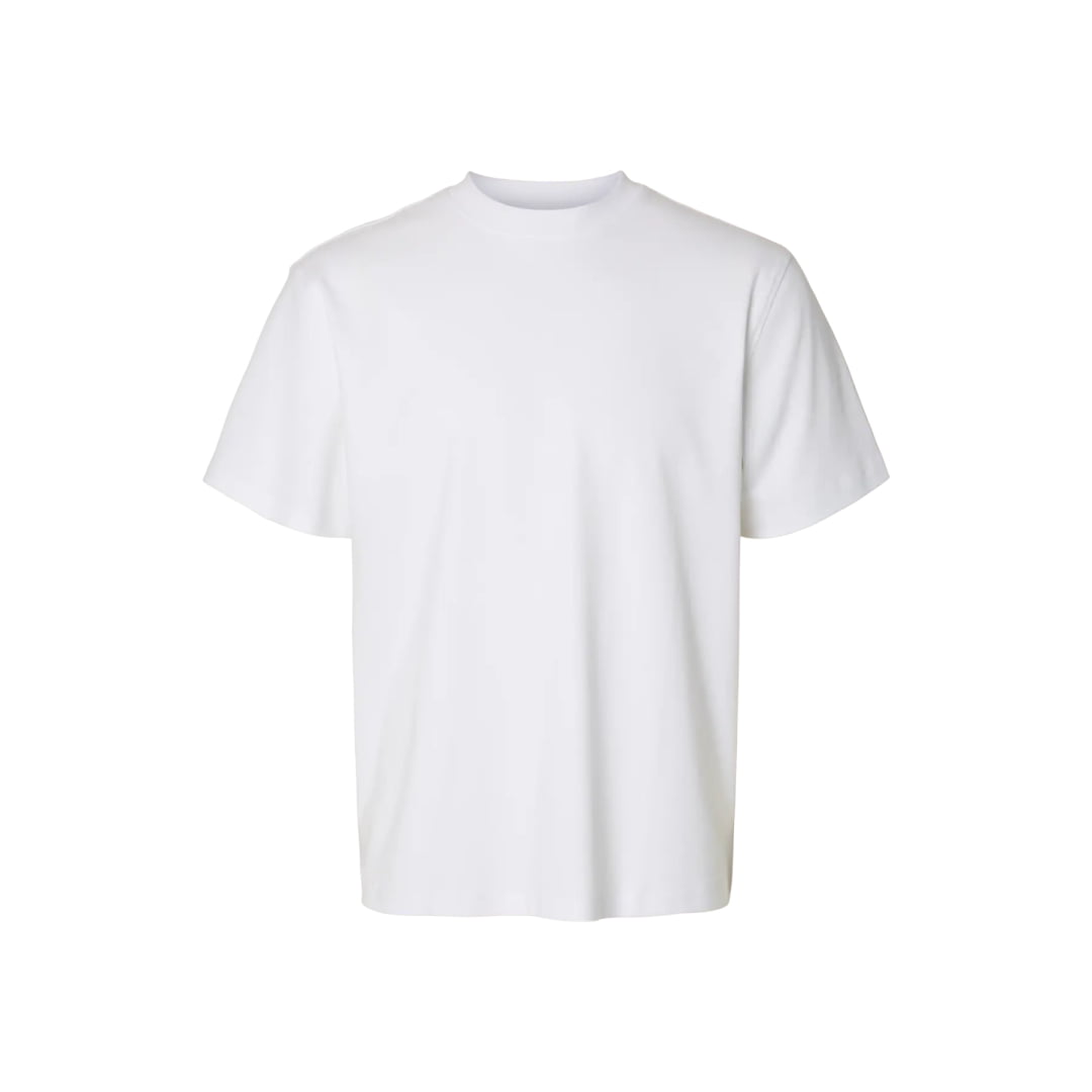 T-shirt Selected SLMTAJ MID WGT Peach SS O-Neck Bright White