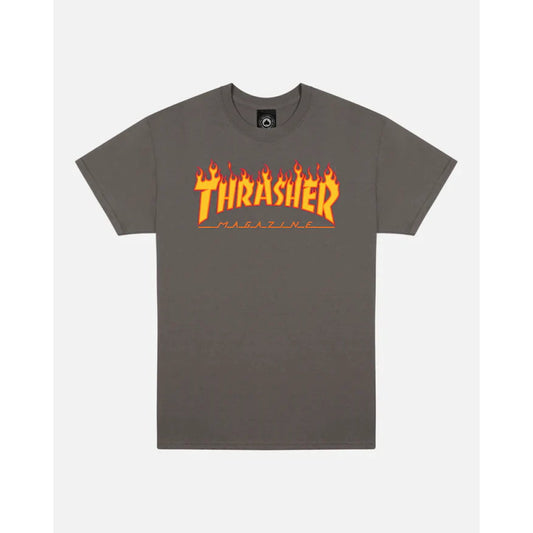 T - shirt Trasher Flame Logo Charcoal - Black Insidshop.com