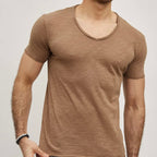 T-shirt Y.Two Col V F037 Camel - Y.two v - Insidshop.com