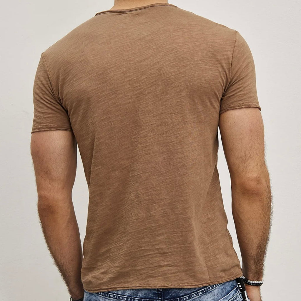 T-shirt Y.Two Col V F037 Camel - Y.two v - Insidshop.com