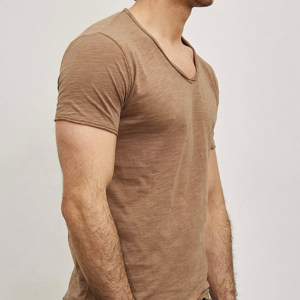 T-shirt Y.Two Col V F037 Camel - Y.two v - Insidshop.com