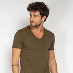 T-shirt Y.Two Col V F037 Kaki - Y.two v - Insidshop.com