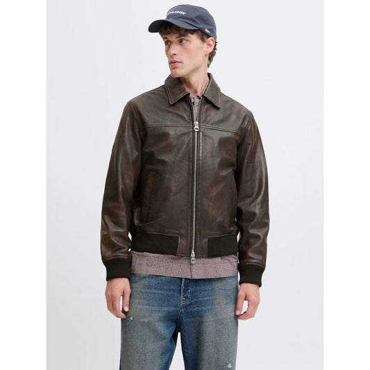 Veste Jack & Jones JORLEATHER Bomber STYD Chocolate Brown