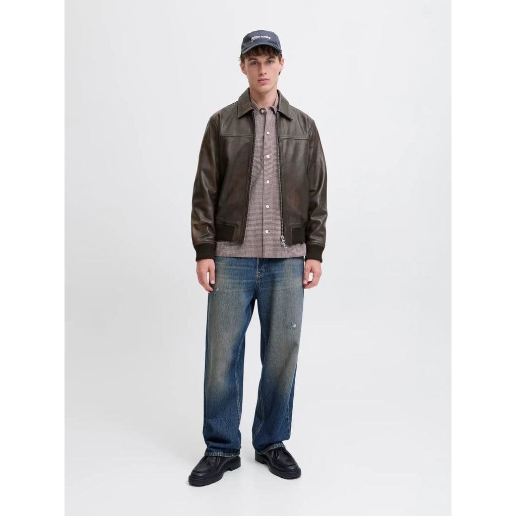 Veste Jack & Jones JORLEATHER Bomber STYD Chocolate Brown