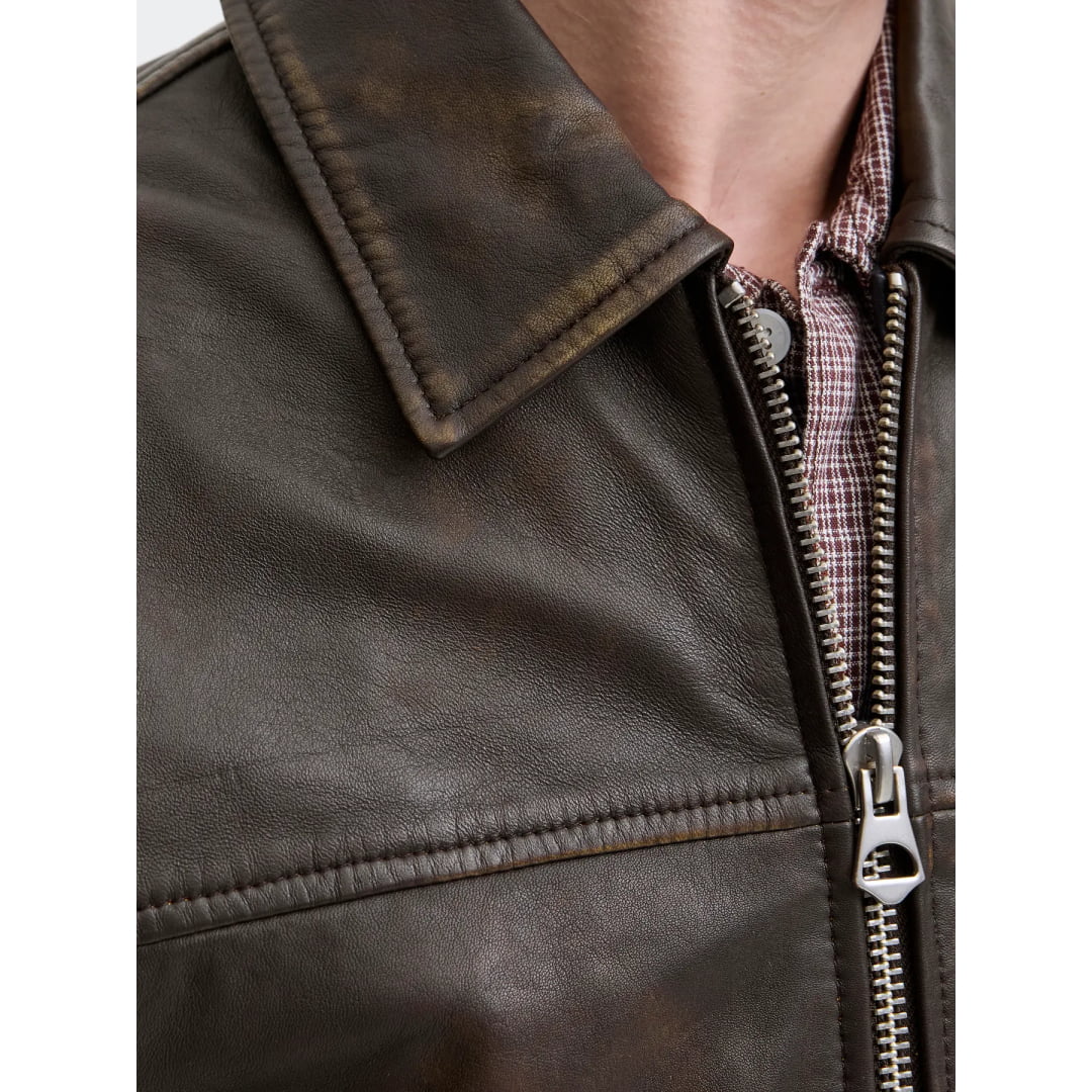 Veste Jack & Jones JORLEATHER Bomber STYD Chocolate Brown