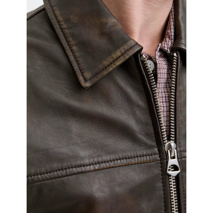 Veste Jack & Jones JORLEATHER Bomber STYD Chocolate Brown