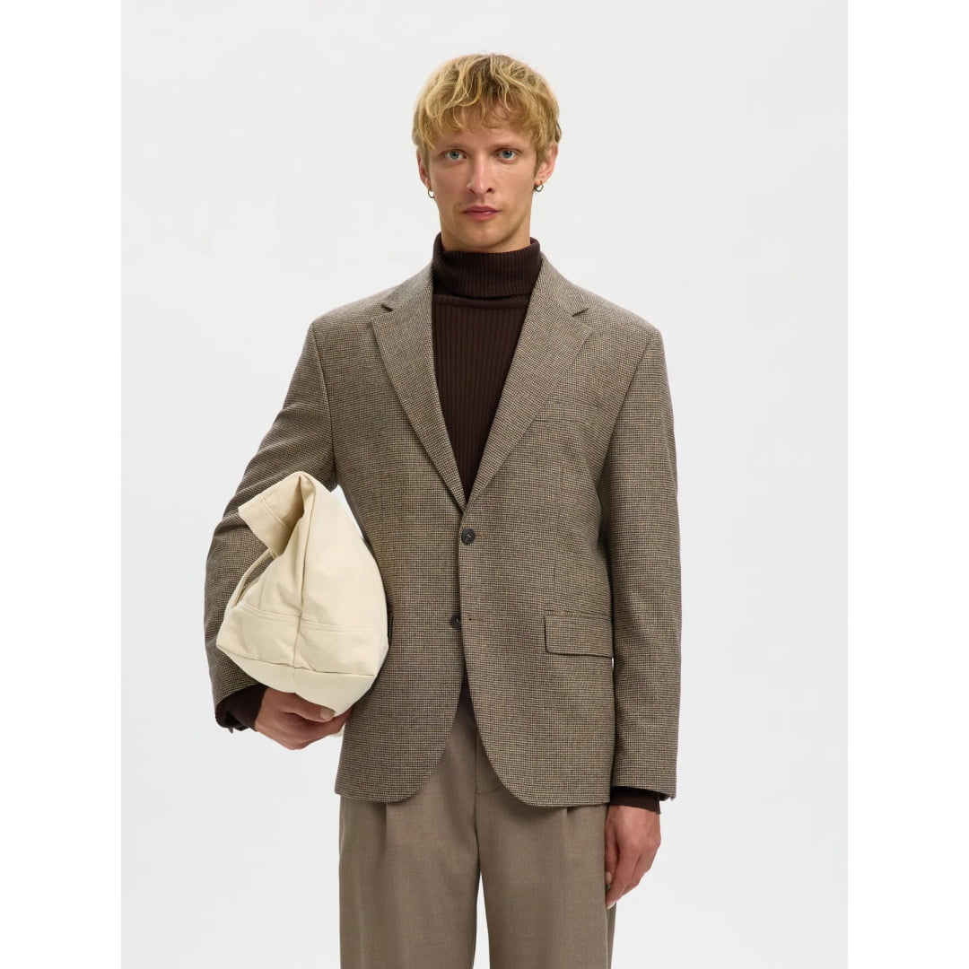 Veste Selected SLHREG-MILO Wool Blend Morel Houndstooth