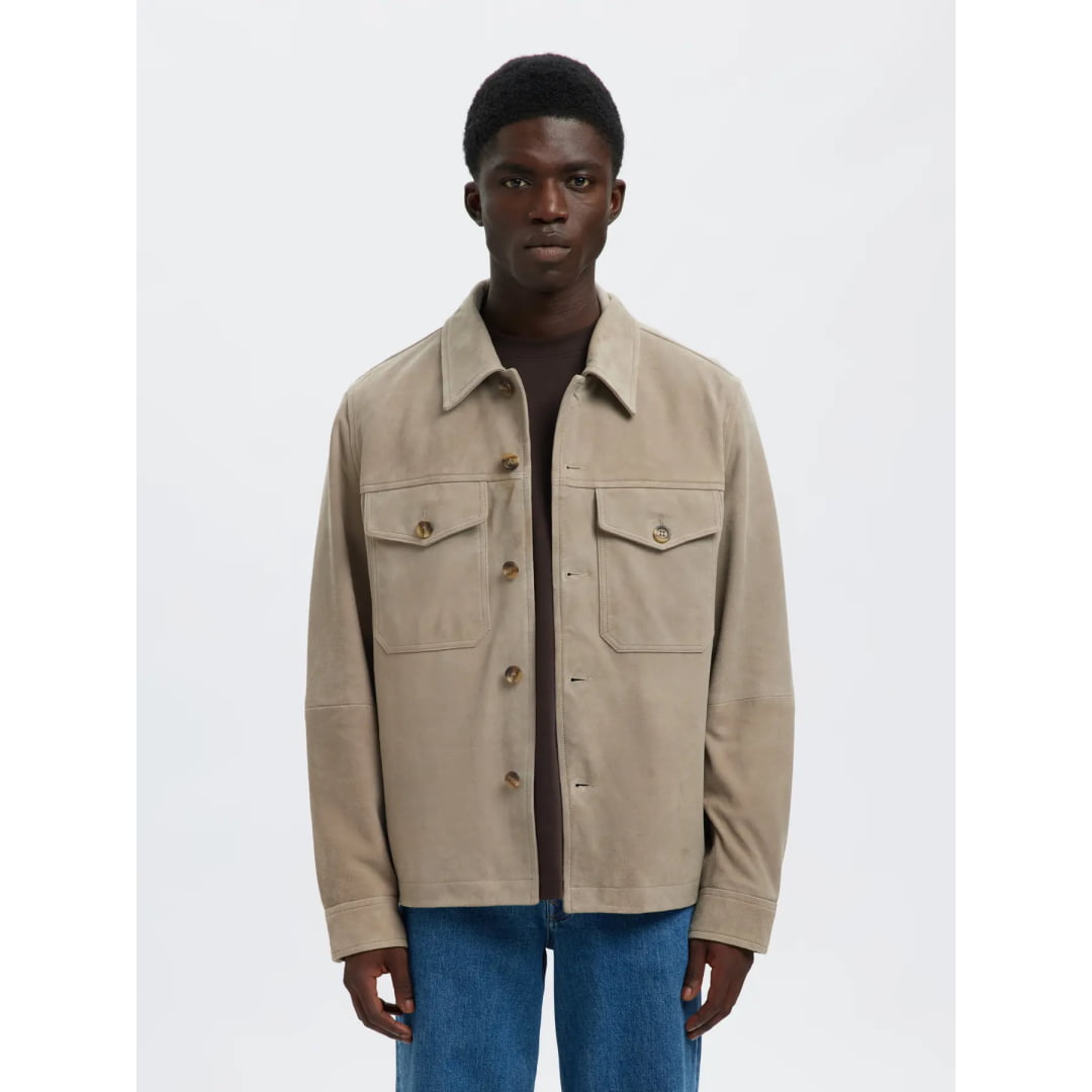 Veste Selected SLMTHOM Suede Overshirt Desert Taupe